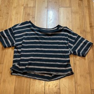 Black american eagle t-shirt with pink,grey, and white stripes